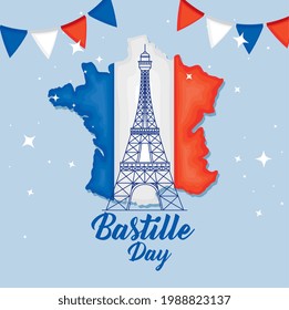 Bastille day eiffel tower in map