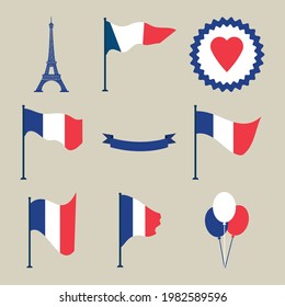 bastille day and france flags set