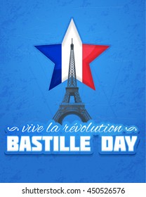 Bastille Day of France Greeting Card, Background Vector Design.  Text "long live revolution" at English