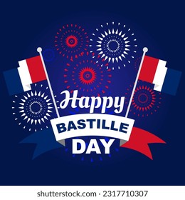 Día de la Bastilla en Francia. Fiesta nacional feliz, celebrada anualmente el 14 de julio. diseño de tarjetas de felicitación con decoración de bandera francesa.