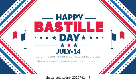 Bastille Day or france independence day background, banner, poster and card design template with standard color celebrated in july 14.