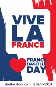 Bastille Day in France. National happy holiday, celebrated annual in July 14. French flag. France independence and freedom. Patriotic elements. Festive and parade design. Vector poster illustration