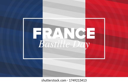 Bastille Day in France. National happy holiday, celebrated annual in July 14. French flag. France independence and freedom. Patriotic elements. Festive and parade design. Vector poster illustration