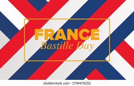 Bastille Day in France. National happy holiday, celebrated annual in July 14. French flag. France independence and freedom. Patriotic elements. Festive and parade design. Vector poster illustration