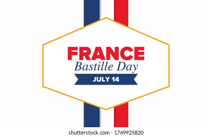 Bastille Day in France. National happy holiday, celebrated annual in July 14. French flag. France independence and freedom. Patriotic elements. Festive and parade design. Vector poster illustration