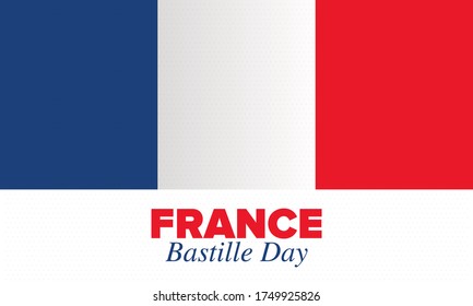 Bastille Day in France. National happy holiday, celebrated annual in July 14. French flag. France independence and freedom. Patriotic elements. Festive and parade design. Vector poster illustration