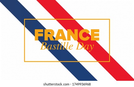 Bastille Day in France. National happy holiday, celebrated annual in July 14. French flag. France independence and freedom. Patriotic elements. Festive and parade design. Vector poster illustration