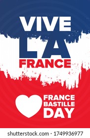 Bastille Day in France. National happy holiday, celebrated annual in July 14. French flag. France independence and freedom. Patriotic elements. Festive and parade design. Vector poster illustration