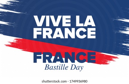 Bastille Day in France. National happy holiday, celebrated annual in July 14. French flag. France independence and freedom. Patriotic elements. Festive and parade design. Vector poster illustration