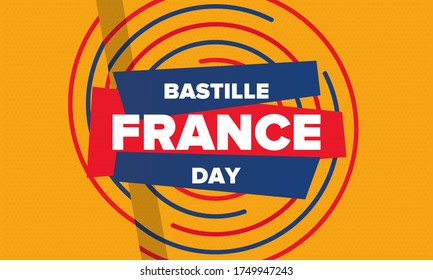 Bastille Day in France. National happy holiday, celebrated annual in July 14. French flag. France independence and freedom. Patriotic elements. Festive and parade design. Vector poster illustration