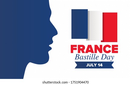 Bastille Day in France. National happy holiday, celebrated annual in July 14. French flag. France independence and freedom. Patriotic elements. Festive and parade design. Vector poster illustration