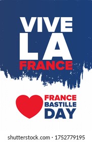 Bastille Day in France. National happy holiday, celebrated annual in July 14. French flag. France independence and freedom. Patriotic elements. Festive and parade design. Vector poster illustration