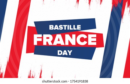 Bastille Day in France. National happy holiday, celebrated annual in July 14. French flag. France independence and freedom. Patriotic elements. Festive and parade design. Vector poster illustration