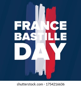 Bastille Day in France. National happy holiday, celebrated annual in July 14. French flag. France independence and freedom. Patriotic elements. Festive and parade design. Vector poster illustration