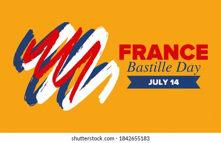 Bastille Day in France. National happy holiday, celebrated annual in July 14. French flag. France independence and freedom. Patriotic elements. Festive and parade design. Vector poster illustration