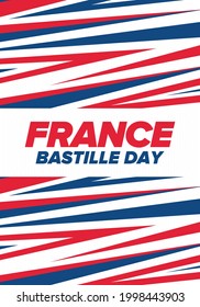 Bastille Day in France. National happy holiday, celebrated annual in July 14. French flag. France independence and freedom. Patriotic elements. Festive and parade design. Vector poster illustration