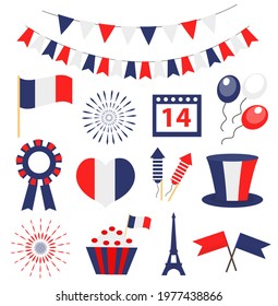 Bastille day, France national holiday icons set. Vector illustration