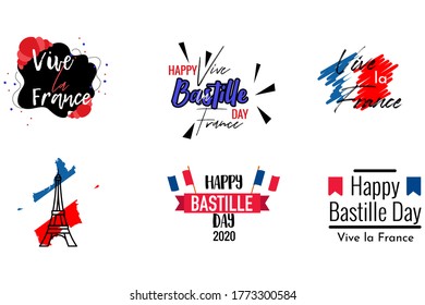 Bastille day french custom flat minimal looking typography set (Viva la juillet - Long live July)