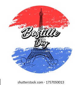 Bastille Day. French holiday July 14th. Round sticker for french national day. Vector illustration