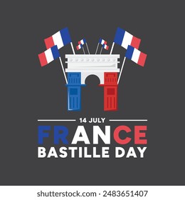 bastille day or french national day, 14 July, greeting card, editable temple, post design. eps file.