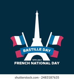 bastille day or french national day, 14th of July, France national day, vector illustration, editable social media post. 