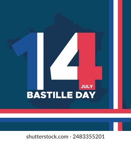 bastille day or french national day, 14th of July, France national day, vector illustration, editable social media post. 