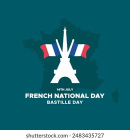 bastille day or french national day, bastille day held on 14 July, editable template, greeting card, social media post.