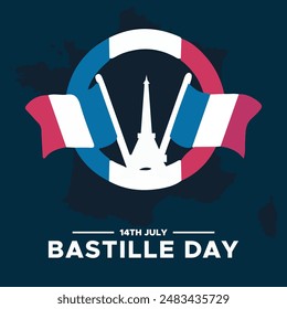 bastille day or french national day, bastille day held on 14 July, editable template, greeting card, social media post.