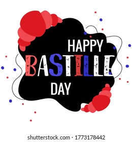 Bastille day french republic viva la croissant bread black background