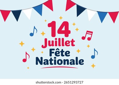 Cartão comemorativo do Dia da Bastilha, 14 juillet fête nationale, dia nacional francês, fogos de artifício, celebração patriótica, convite para festa