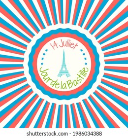 Bastille Day greeting card, France national day vector background