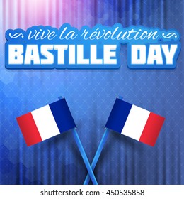 Bastille Day Greeting Card, Polygonal Background Vector Design. Text "long live revolution" at English