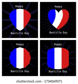  Bastille day greeting card set, France Independence Day.