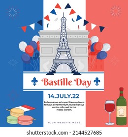 Bastille Day greetings card design France flag illustration vector 