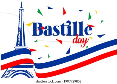 Bastille Day. Holiday concept. Template for background, banner, card, poster, t-shirt with text inscription, vector eps 10