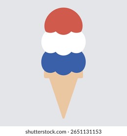 Bastille Day Ice Cream Cone, French Flag Colors, vector illustration	