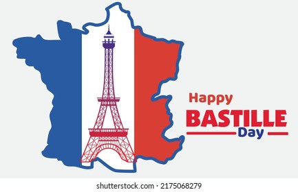 Bastille day illustration concept, Happy Bastille Day. Flag of France background, Bastille Day typography