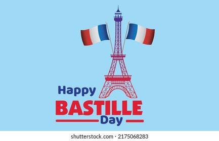 Bastille day illustration concept, Happy Bastille Day. Flag of France background, Bastille Day typography