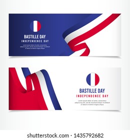 Bastille Day Independence Day Celebration, banner set Design Vector Template Illustration