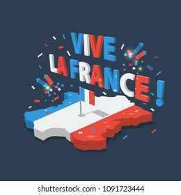 Bastille Day, Independence Day of France, symbols. French flag and map icons set in 3d style.