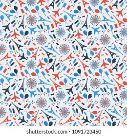 Bastille Day, Independence Day of France, symbols. Seamless pattern with symbol of celebration.
