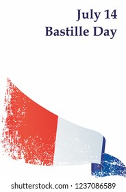 Bastille Day, July 14, Flag of France, French Republic. Template for award design, an official document with the flag of France. Bright, colorful vector illustration.