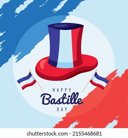 bastille day lettering card with tophat
