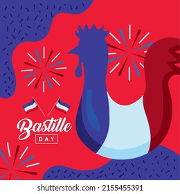 bastille day lettering poster with cock