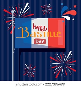 bastille day lettering poster with flag