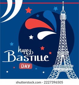 bastille day lettering template with tower eiffel