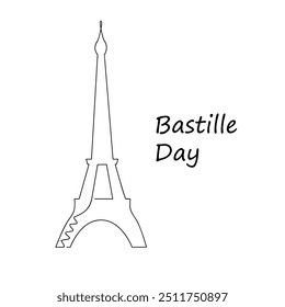 Bastille day in one continuous line. One line drawing, minimalism. Vector illustration.