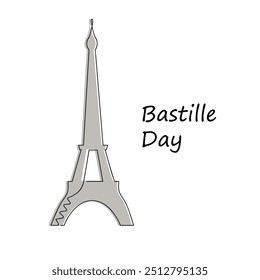 Bastille day in one continuous line in color. One line drawing, minimalism. Vector illustration.