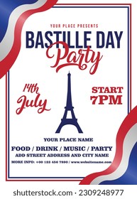 Bastille day party flyer poster social media post template design