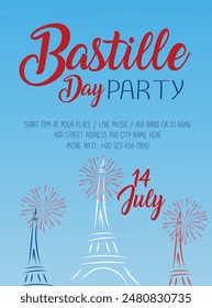 Bastille day party flyer poster or social media  post design